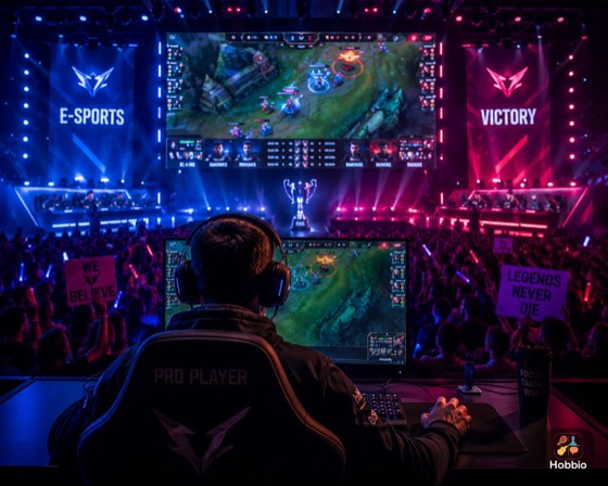 Pro player in an esports arena